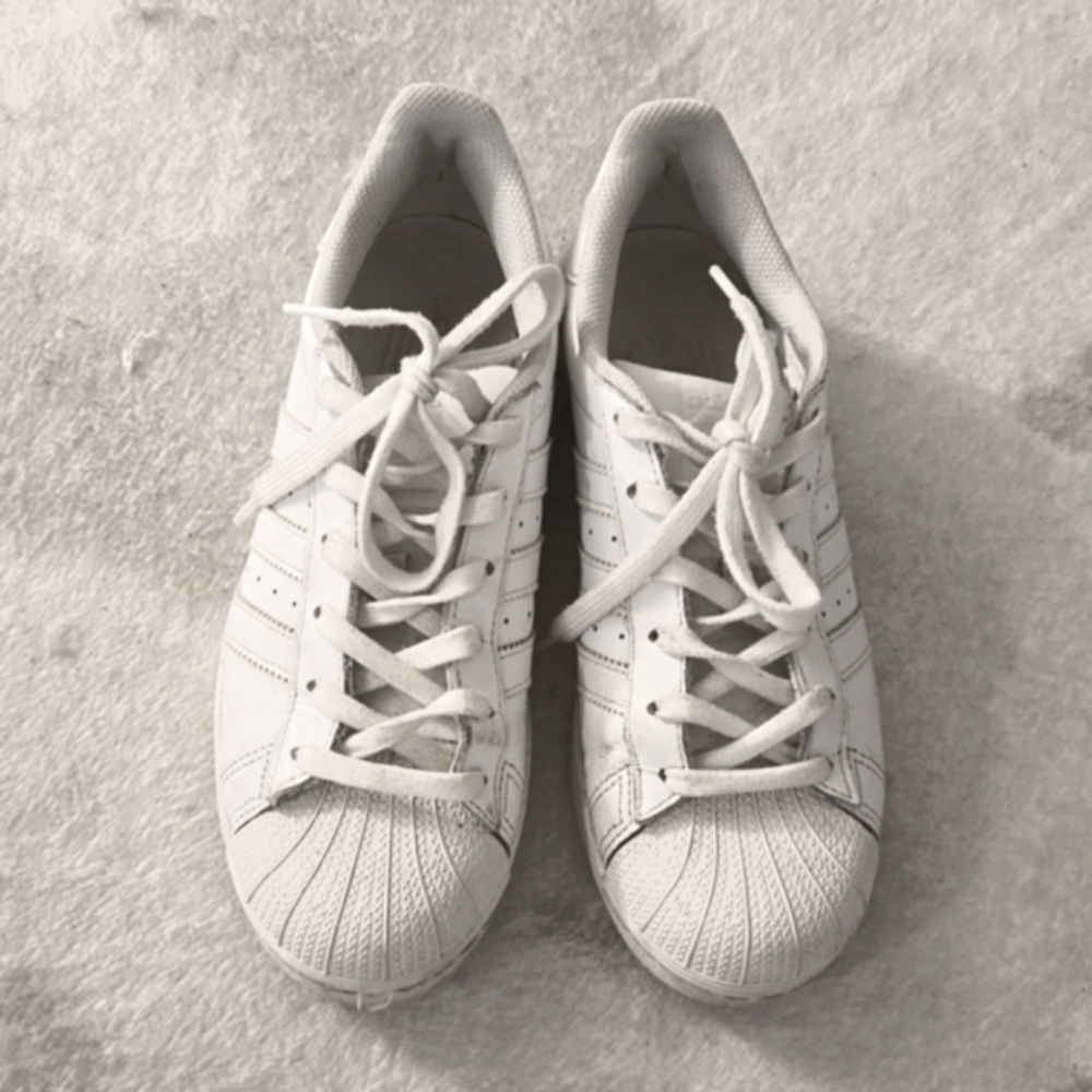 Adidas Clamshell Toe White Leather Sneakers shoes EUC MEN'S 6.5 fits 8.5 Women